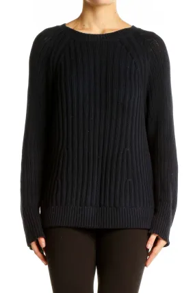 Black Ribbed Cotton Crewneck Sweater